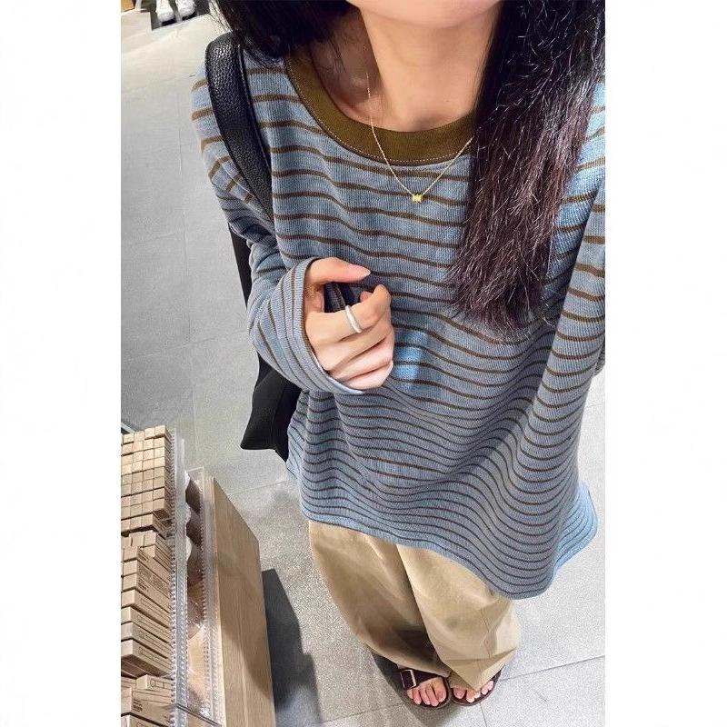 Рекомендуемый товар: Высококачественный женский полосатый базовый топ - Корейский стиль, идеально подходит для ранней осени. Extra Large