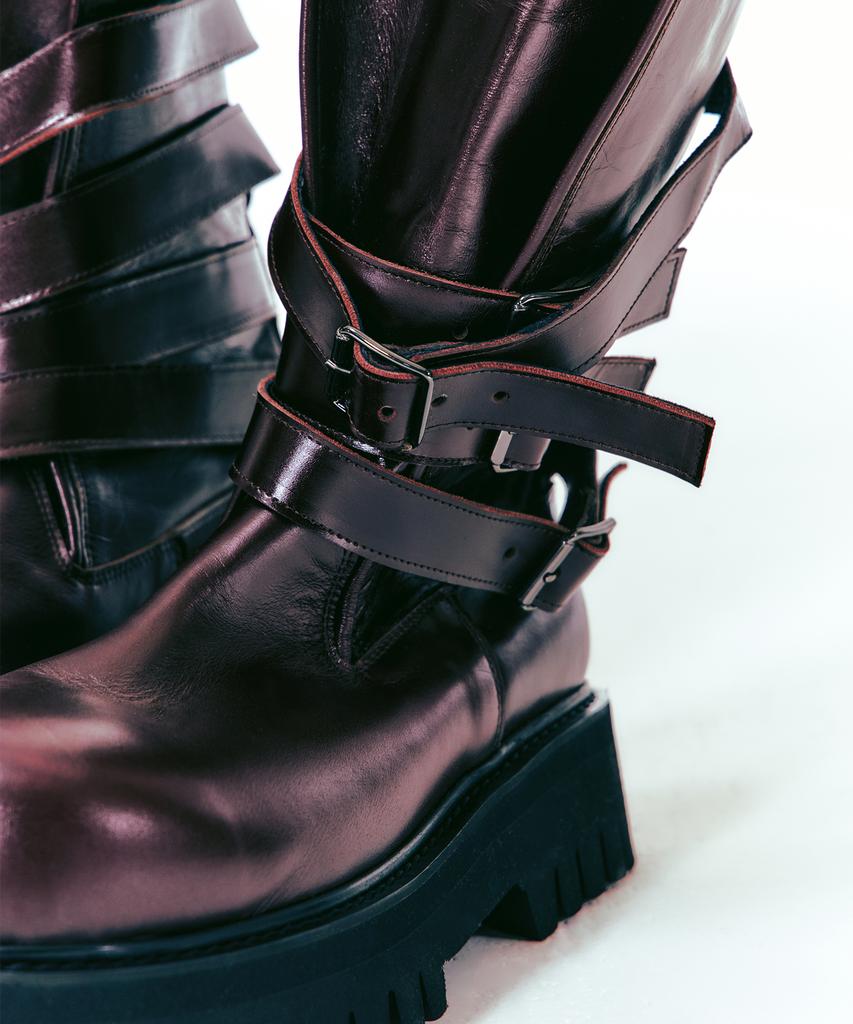 Lanarchive [5011] Wine Maxi Buckle Boots