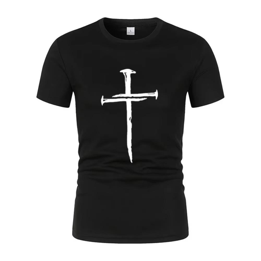 Men'S Summer New Retro Cross -Standing Short -Sleeved T -Shirt Casual Fitness Running Sportswear Network Eye Fast Dry Street Top