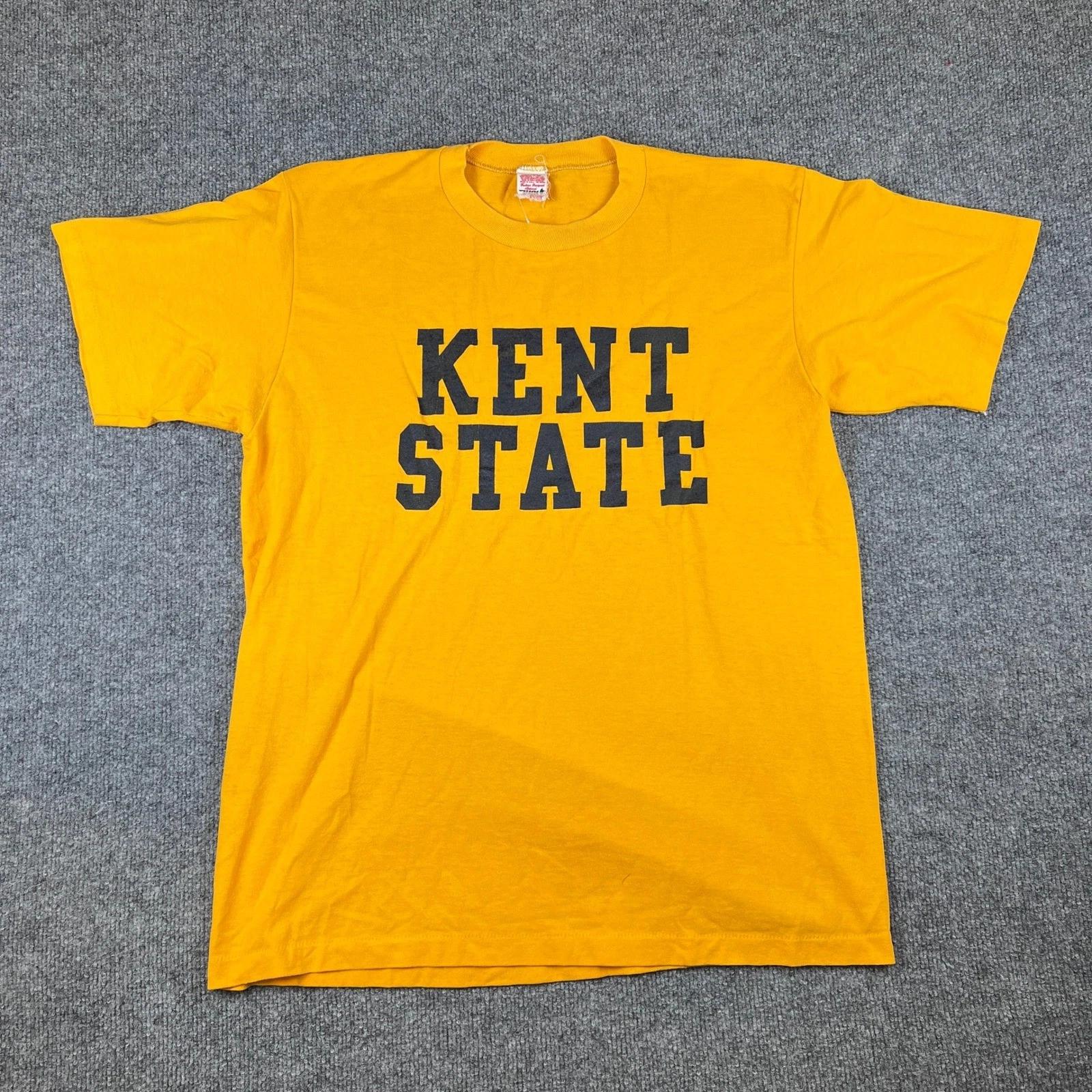 Vintage Kent State University T Shirt Mens XL Yellow Single Stitch USA Made 70s S