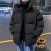 Men's Hong Kong Style Hooded Cotton Padded Winter Jacket - Short, Thick, Warm, and Trendy Loose-Fit Coat in Solid Color