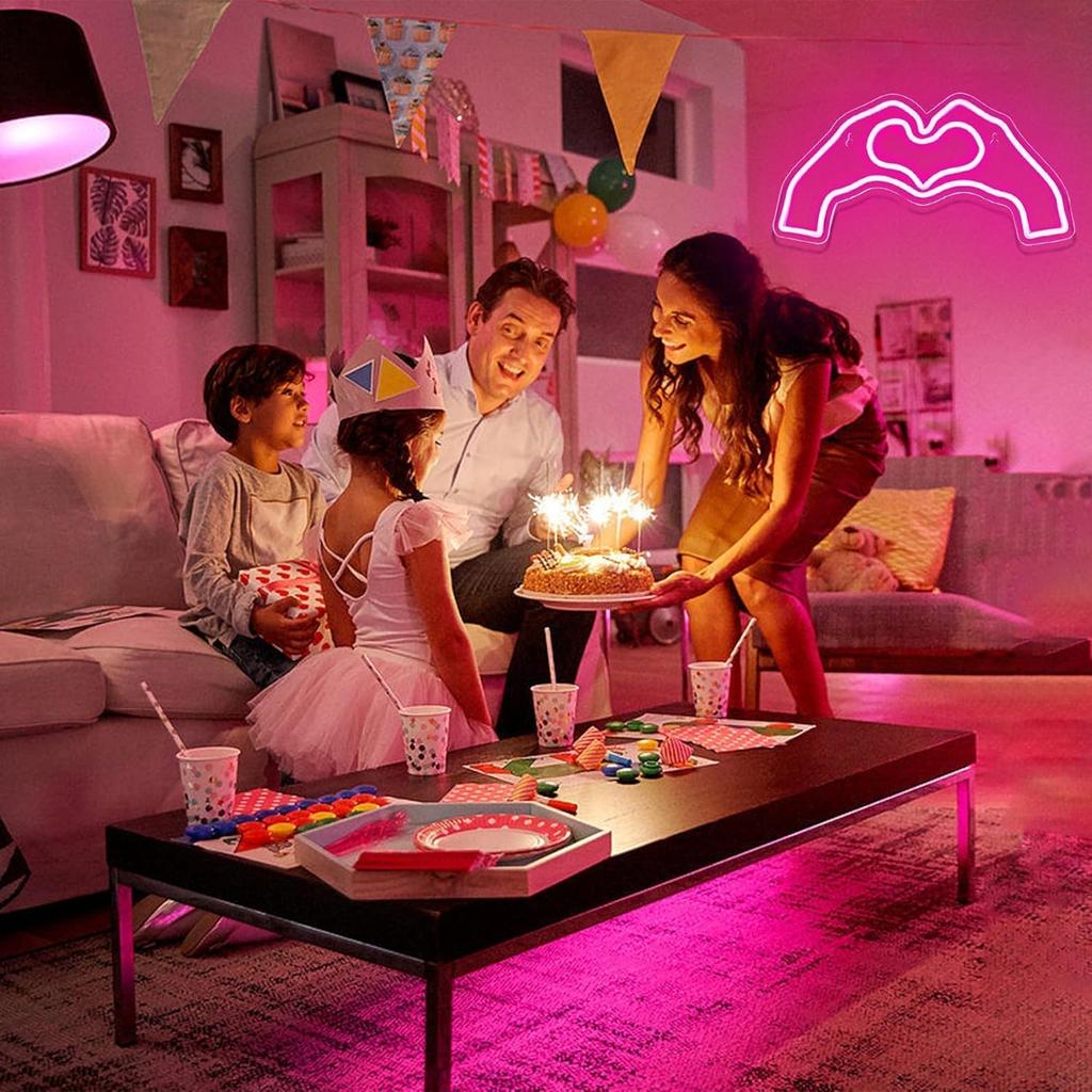 Pink Heart Neon Sign for Wall Decor,Heart LED Light,Heart Neon Light for Girl's Room, Hand Heart Light Decor for Wedding Birthday,Party,Valentines