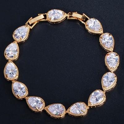 WWJ Hochwertiges Tennis-Armband mit Wassertropfen und kubischem Zirkonia-Gepflastert für Damen, Hochzeit, Party, Schmuck