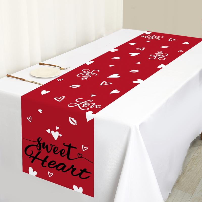 Valentine's Day Table Flag Polyester Sweet Heart Table Runner for Wedding Rose Home Kitchen Dining Table Decorations