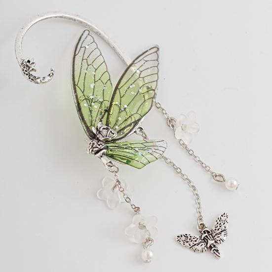 1 pièce de manchette d'oreille pour femme en forme de papillon, pompon à paillettes, fleur, lune, décoration d'oreille suspendue, style fée de la forêt, antidérapant, électroplaqué, pour cosplay, fête