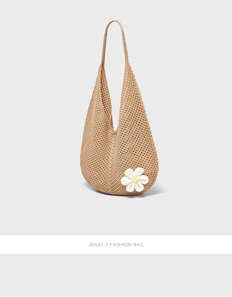 Large Capacity Floral Knitted Beach Tote - Stylish Woven Shoulder Bag for Women