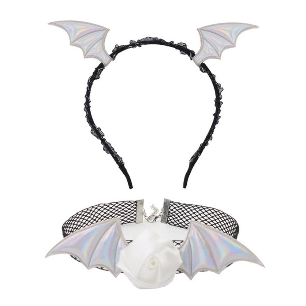 Flower Headband Necklace Set Mesh Halloween Hair Hoop Cute Bat Wings Hairband  Women