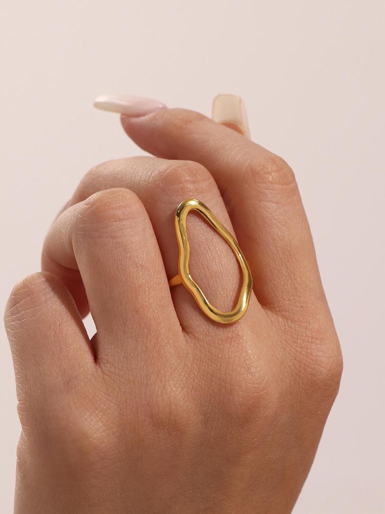 Qiong Yao 18K Gold Geometric Open Ring: Bold European American Style, Stainless Steel Index Finger Design