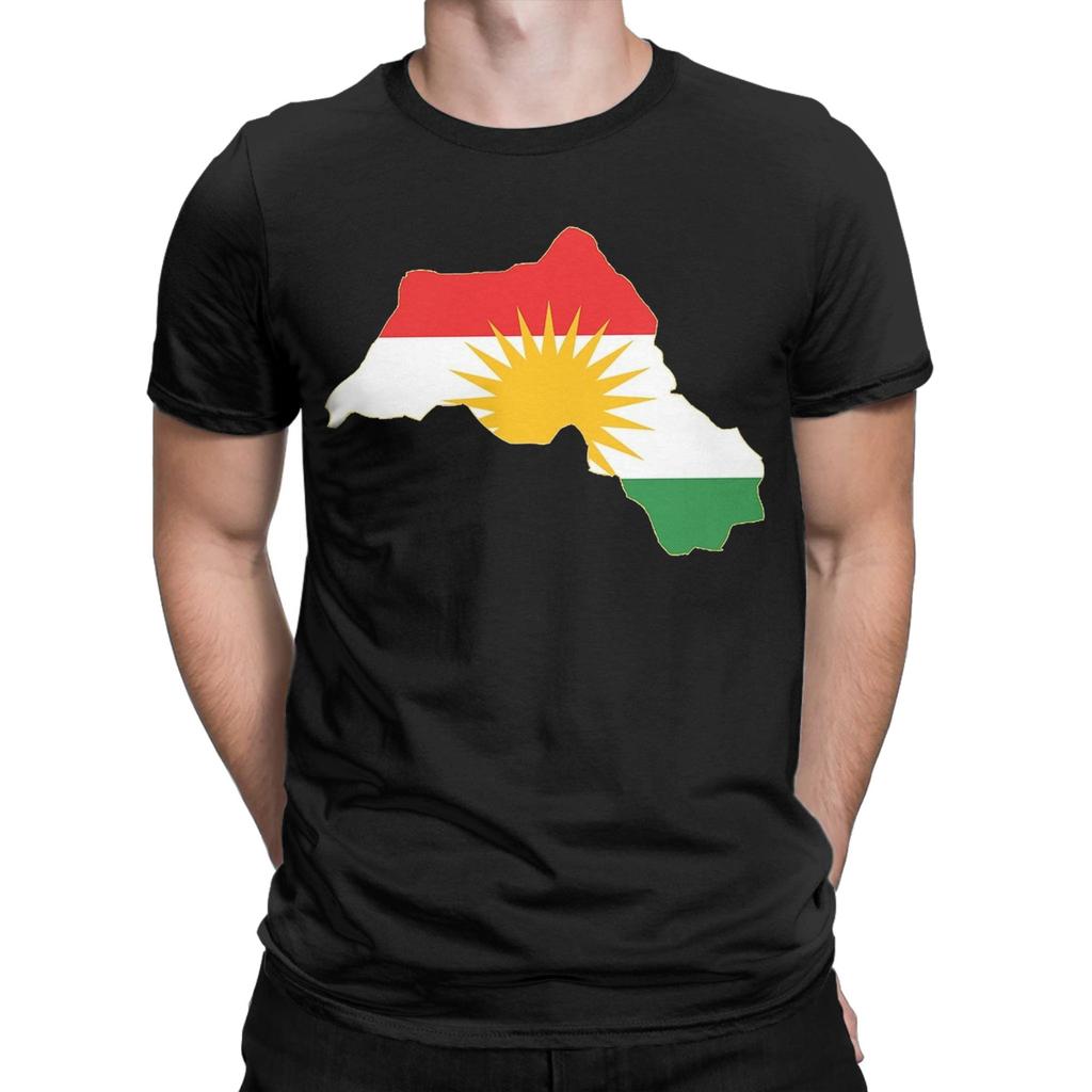 Kurdistan Flag Map TShirt for Men Crazy Pure Cotton Tee Shirt Crewneck Short Sleeve T Shirts Graphic Printed Tops