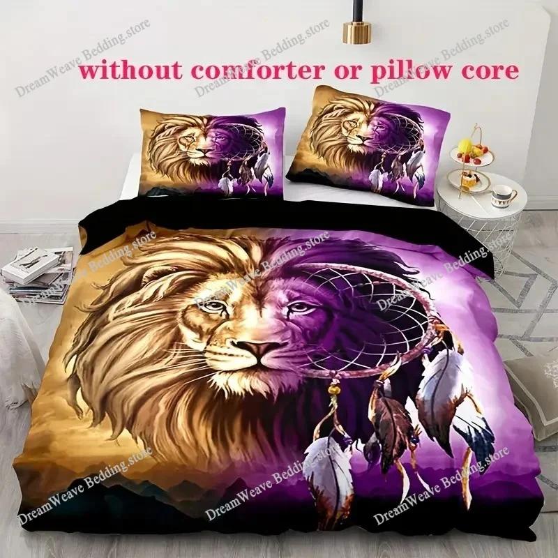 Lion Duvet Cover Set Safari Bedding Set Wildlife Hunting Polyester Double Queen King Size Quilt Cover for Kids Teens 3D Print