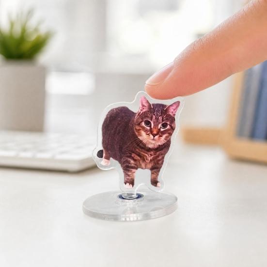 jijijing 2D Flat Rotating Acrylic Cat Sign for Car Dashboard, Desk Decor, Cute Print Tabletop Centerpiece with Base Home Office, Interior Gift Lovers