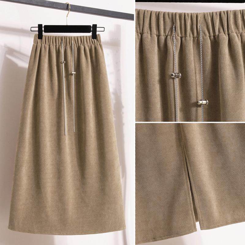 

Plus Size A-line Skirt: Autumn/Winter Elastic Waist Solid Color High-Waist Hip-Covering M
