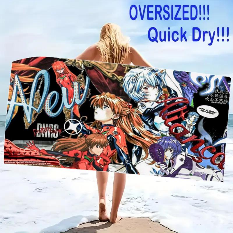 Neon Genesis Print Beach Towel, Large Soft Quick Dry Towel for Beach Camping Swimming