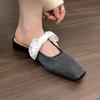 Women's Fashion Baotou Slippers Spring New Square Head Shallow Mouth Lace Butterfly Knot Anti-slip Wear-resistant Sandals