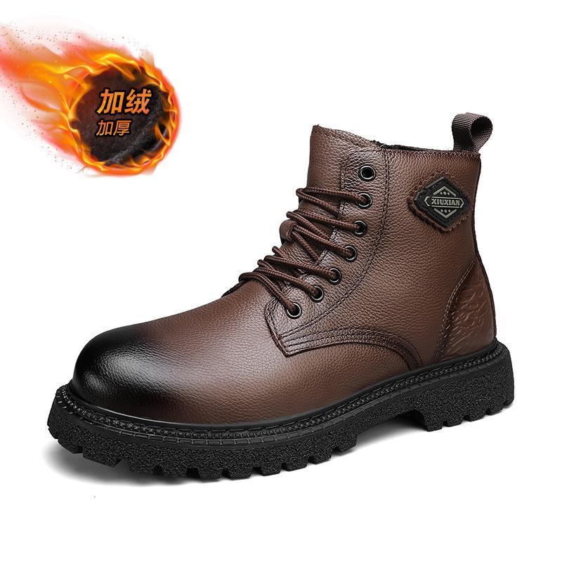 

Boots Men s 2025 Winter New Fleece Thickened Medium Help Martin Boots Men s Leather Soft Sole Casual Versatile Tooling Boots 46