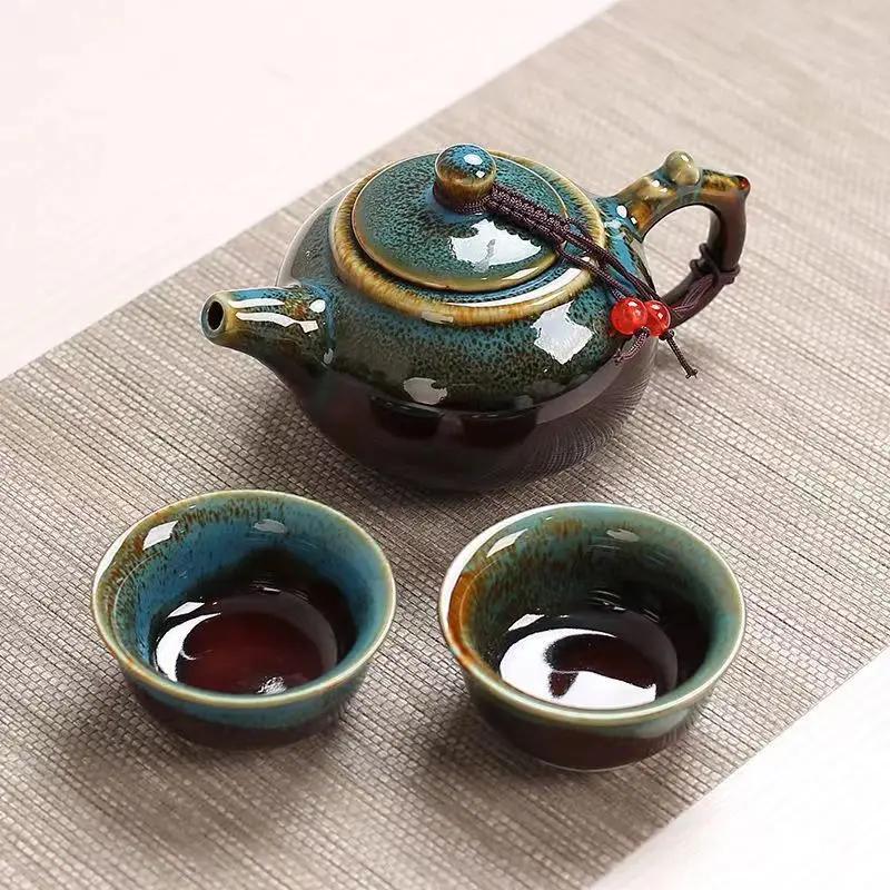 Keramik Brennofen Glasur Reise Tee-Set Chinesische Tee-Sets Gaiwan Keramik und Töpferware Teetassen Tassen und Becher Teekanne Teegeschirr Teeware Tasse