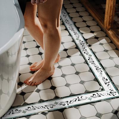 Pegatina de Suelo de Línea de Guía de Onda Clásica Europea para Baño Sala de Estar Tira Decorativa de Pegatina de Suelo de Línea de Cintura Impermeable y a Prueba de Humedad