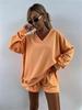  New Summer Women's Casual Striped Lounge Set Long Sleeve V-Neck Loose Top with Sports Shorts 2-Piece