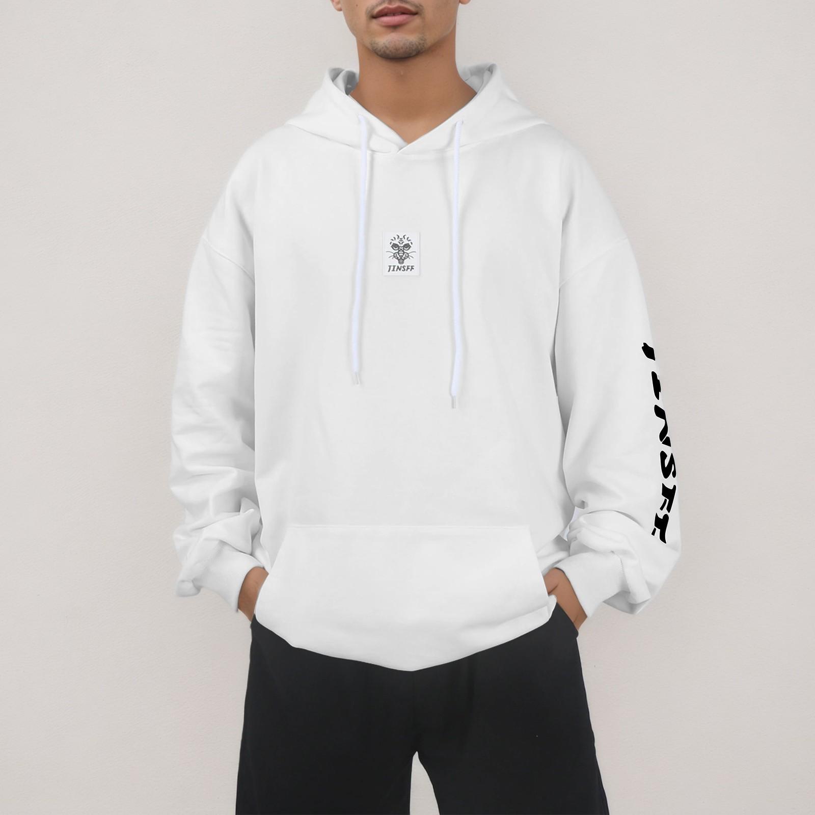 

Мужская мода повседневная толстовка с капюшоном с длинным рукавом и карманами XL белый