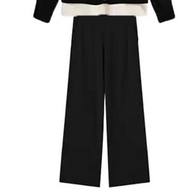 

Korean Style Lazy Contrast Color Plus Size Plus Size Ladies Autumn Clothing Fake Two-Piece Black [Pants] 2XL [Recommended 70-80kg]