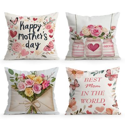 4pcs/set Mother's Day Floral Patterns Cushions Pillowcase Polyester Cushion Cover Throw Pillow Pillowcover Home Car Sofa Decor