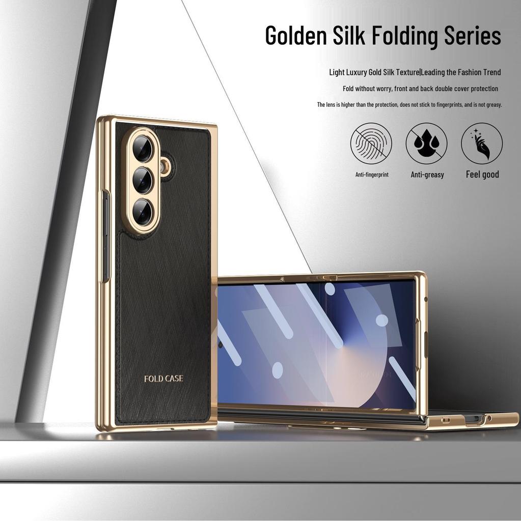 Gold Thread Texture Folding Electroplated Leather Case for Samsung Z Fold7 