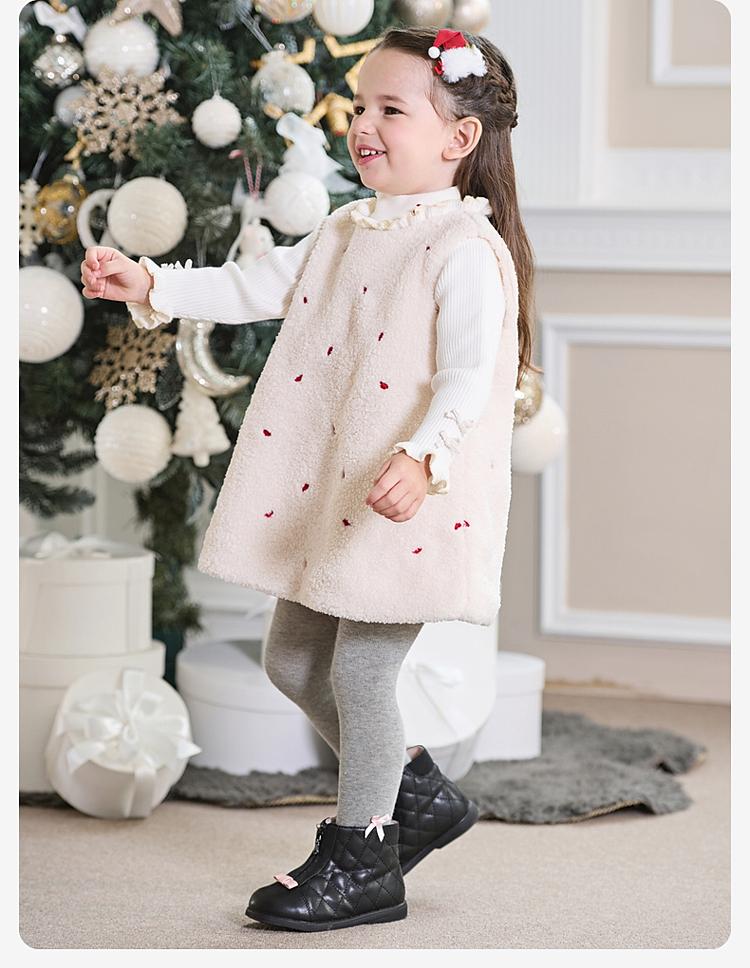 David Bella Children's Plush Vest Skirt Winter New Baby Dress Girls' Christmas Red Warm Skirt