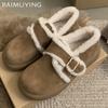Fur Flats Women Loafers Shoes Suede Platform Buckle Casual Shoes Short Plush Boots 2024 Trend Winter Warm Cozy Zapatillas Ladies