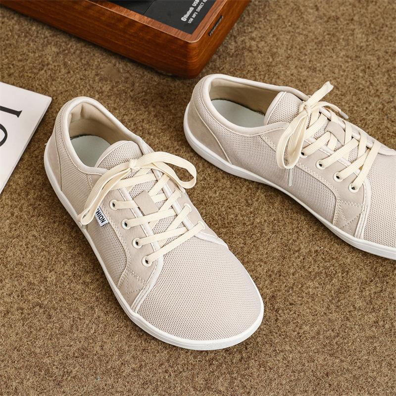 New Wide-headed Barefoot Shoes Lightweight Soft-soled Men's Outdoor Sports Shoes Low-top Lace-up Mesh Breathable Casual