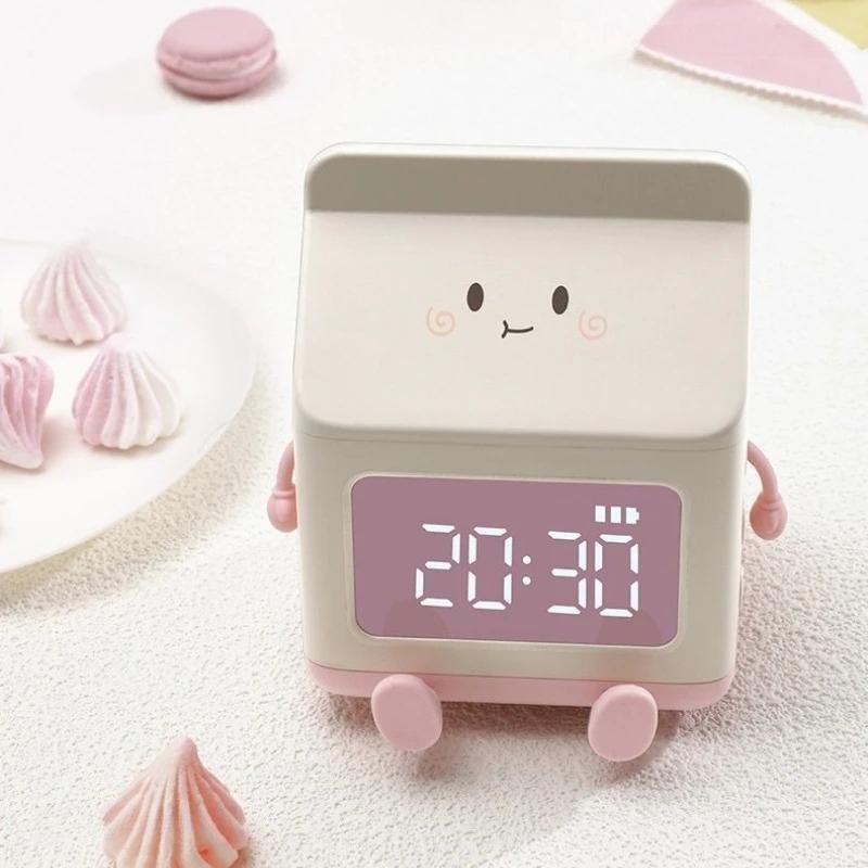 Mini Creative Milk Box Digital Alarm Clock LED Digital Display Time/date for Bedroom Cute Digital Desktop Clock Home Decoration