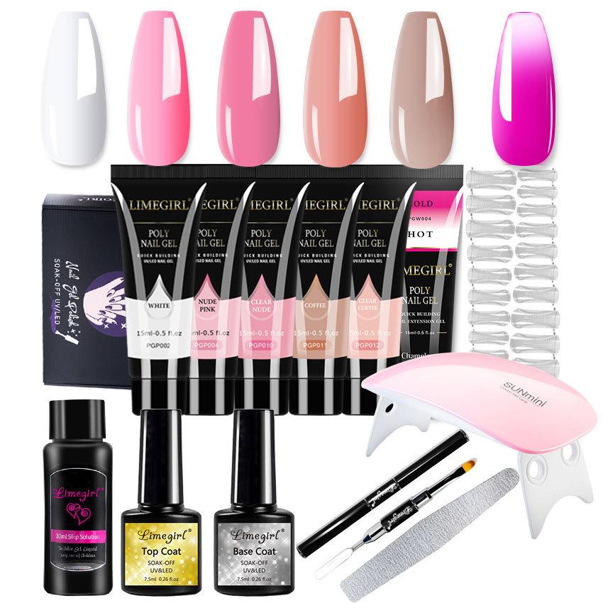 No-Wipe Extension Gel Kit with Nail Forms, Quick Soak-Off Builder Gel for Crystal Nail Extensions, Strong Flexible Clear Gel 30ml