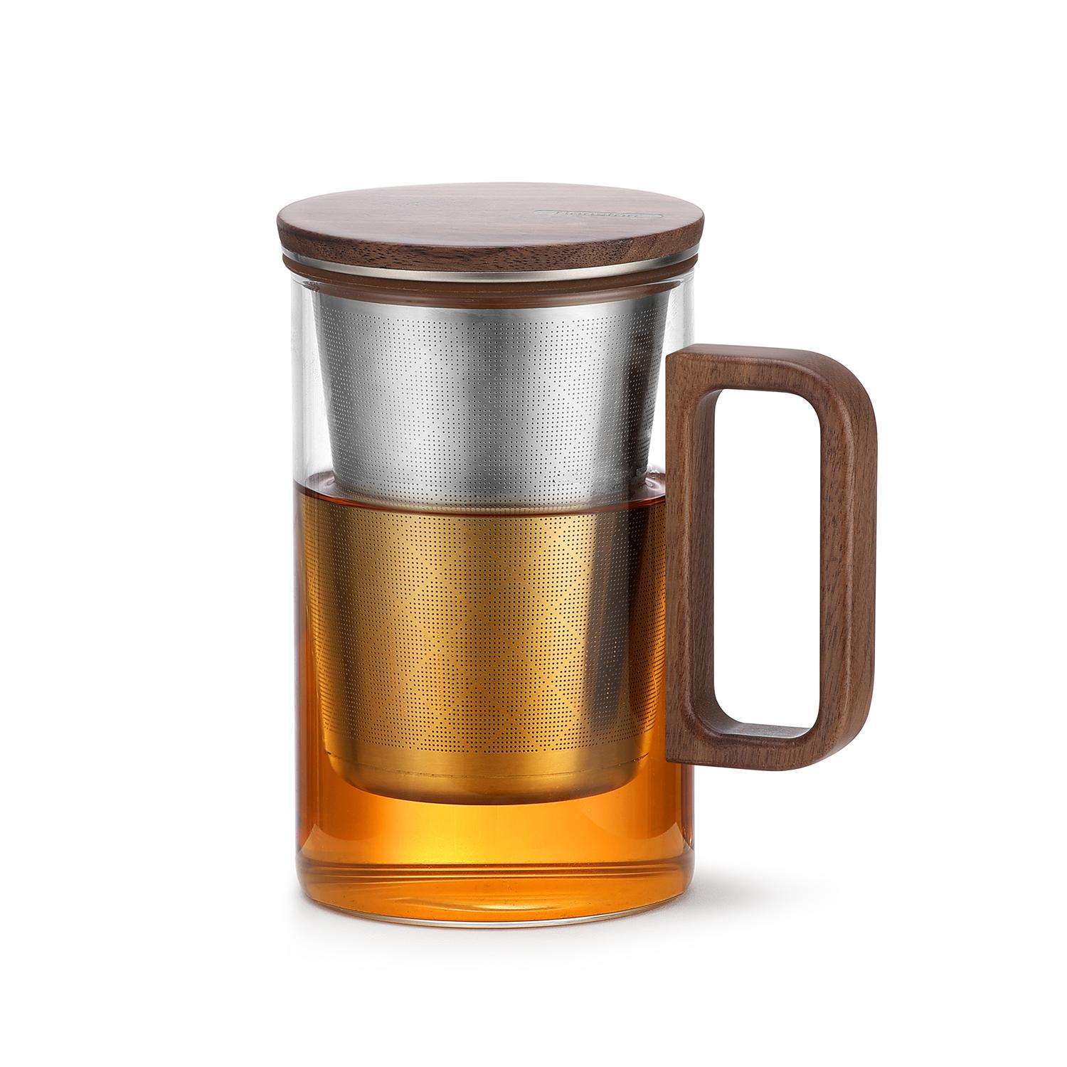 

стеклянная чайная чашка с деревянной крышкой и ручкой, 500 мл жаропрочная чашка для чая с цветами 500ml