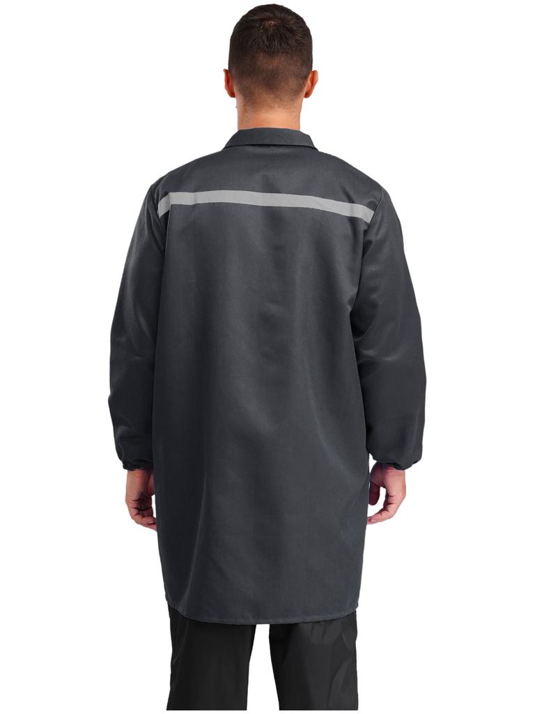 Unisex Werkstattuniform Langarm Knopfleiste Overall Reflektierende Streifen Taschen Arbeitskleidung Verschleißfester Mantel