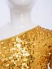 Kids Girls Jazz Dance Costume One Shoulder Long Sleeve Sequins Top with Elastic Waistband Metallic Tutu Skirt for Performance Competition