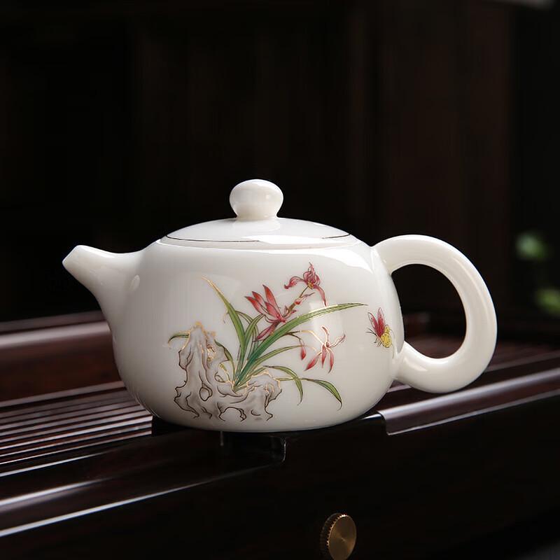 Elegant Orchid Mutton-fat Jade Porcelain Kung Fu Tea Set