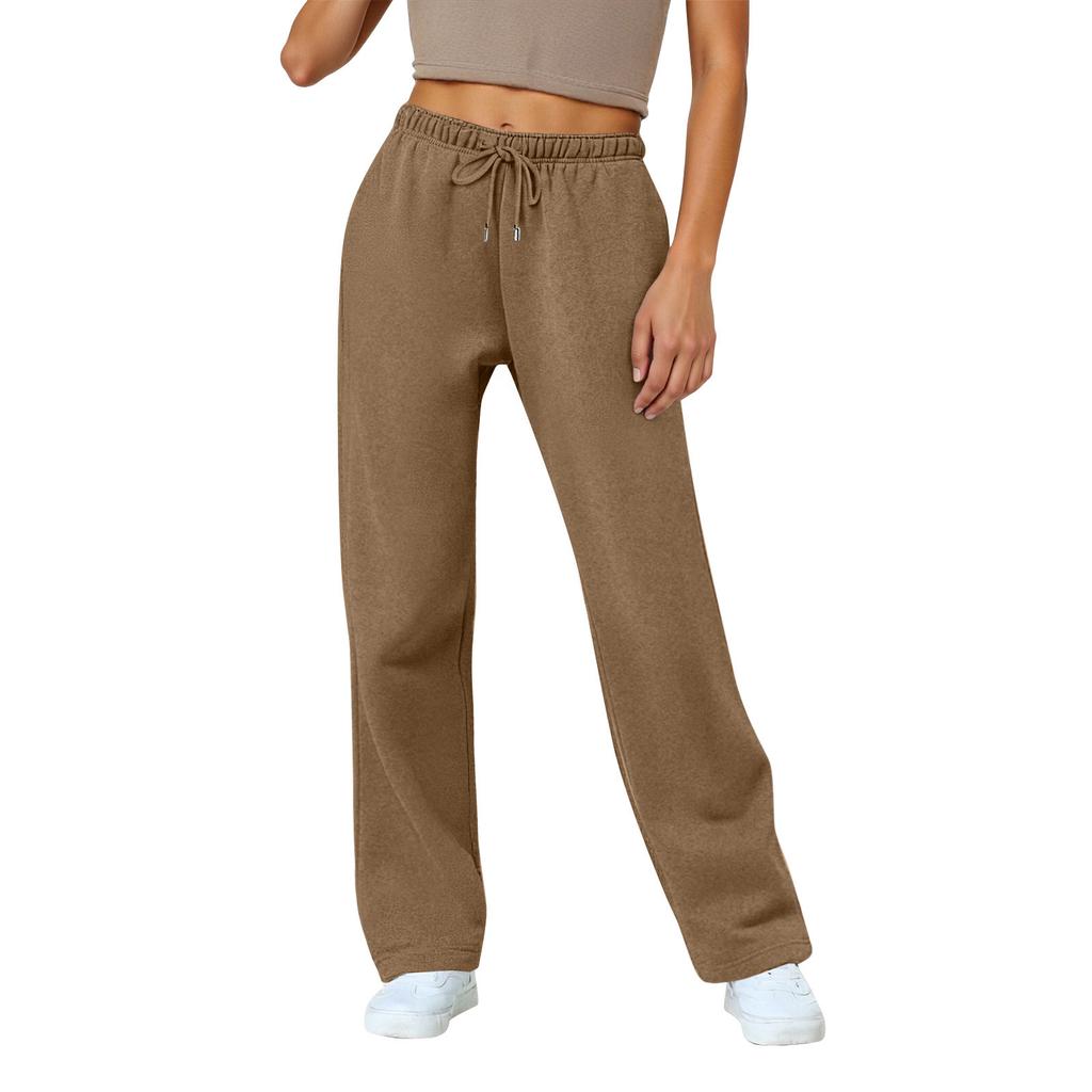 Women's Wide Leg Track Pants Fleece Lined Loose Straight Casual Pants  Sports Jogger Pants With Pockets