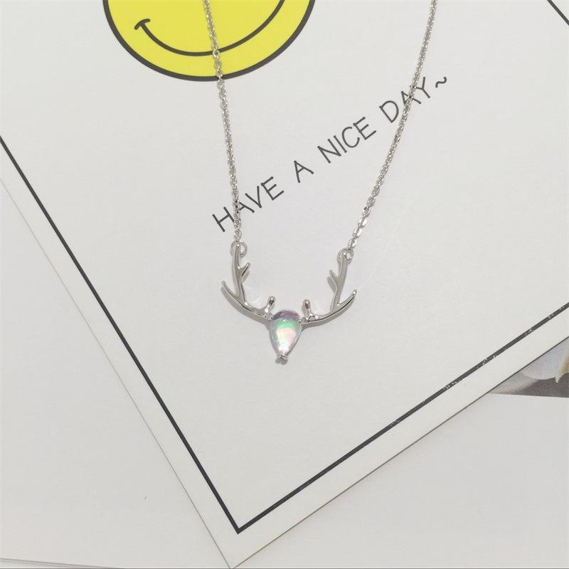Buntes Mondstein Geweih Halsband: S925 Silber, Mori-Stil, Hirsch-Design, Perfektes Weihnachtsgeschenk