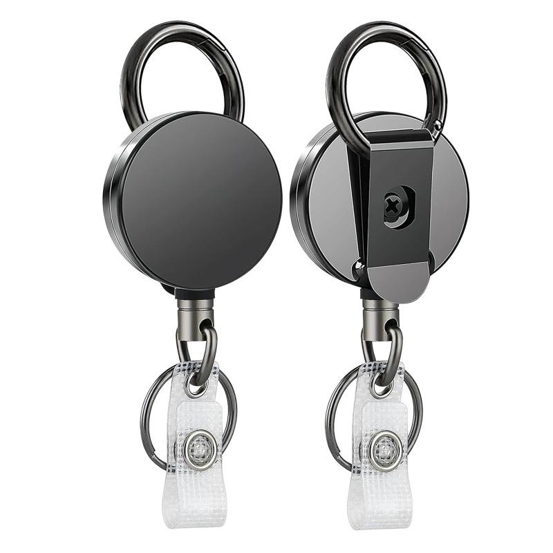 1pc Metal Pull Button Retractable badge reels Belt Keychain High Elastic Recyclable Cable Puller Key Chain for ID Name Card