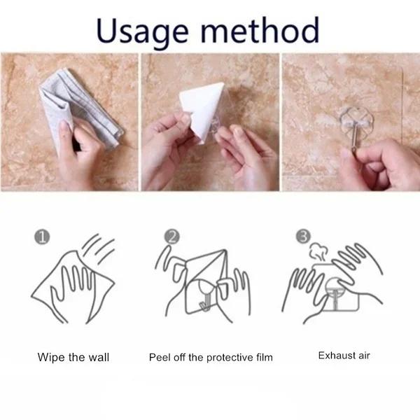 10 Pieces / Set / 20 Pieces / Set of Bathroom Transparent Strong Seamless Hook Kitchen Wall Waterproof Punch-free Hook
