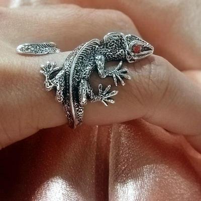 Vintage Silver Color Animal Lizard Rings for Men Women Trendy Gecko Hip Hop Rock Ring Jewelry Gift