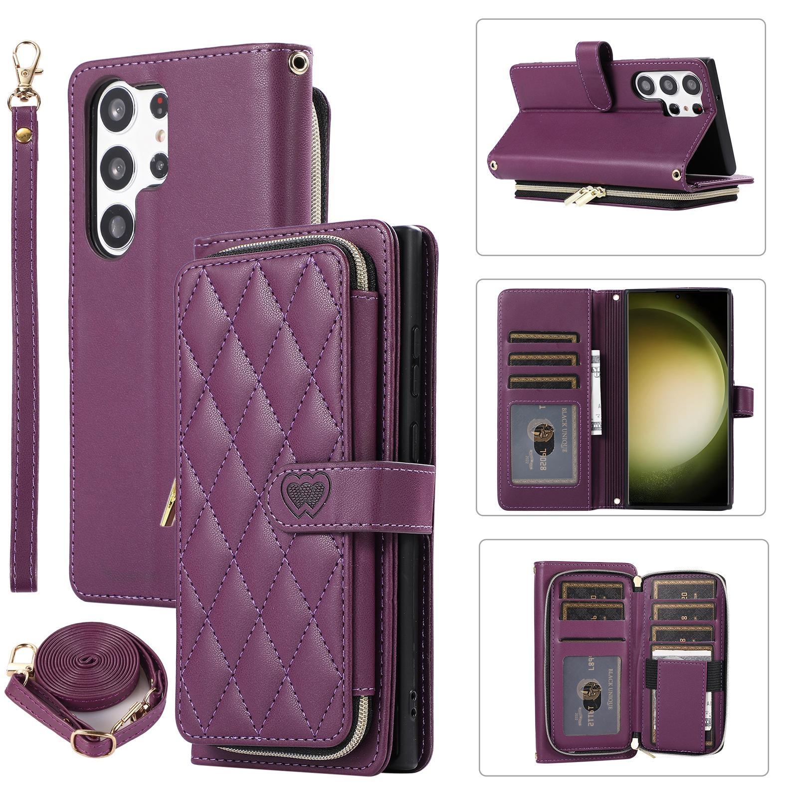 

Кошелек на молнии, сумка на 9 карт, кожаный флип-чехол для iPhone 15, 14, 13, 12 Pro Max XS Max 7 8Plus/Samsung S23 S22 S21 S20 Ultra Plus S21FE A14 A54 A13 A53 A12 iPhone 13 Pro Max темно-фиолетового