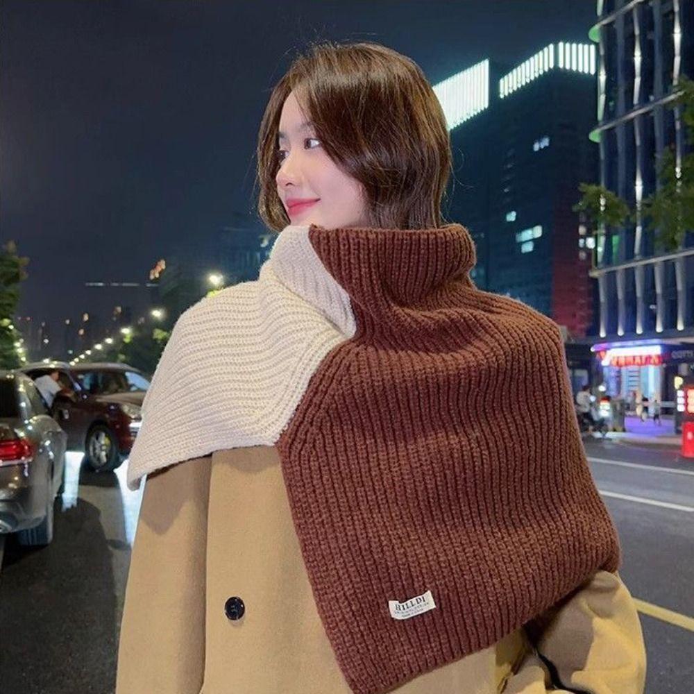 Contrast Color High Collar Shawl Irregular Neck Wraps Retro Shawl Wraps  Winter