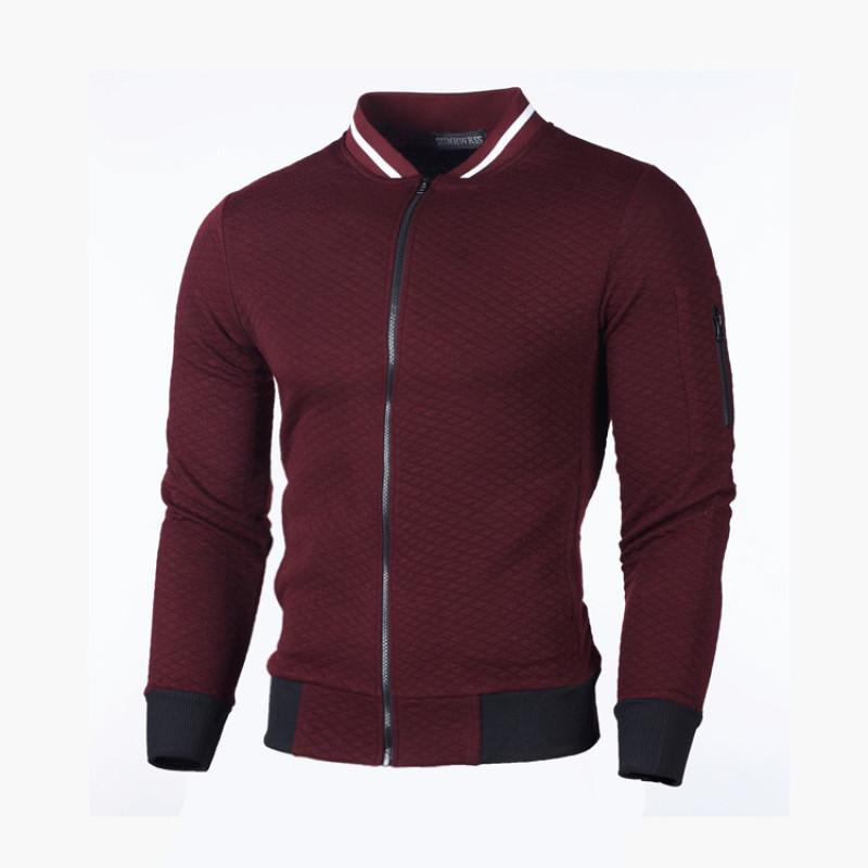 New Sweatshirt Zipper Stand-up Collar Sweatshirt Jacket Men's Plaid Solid Color Cardigan