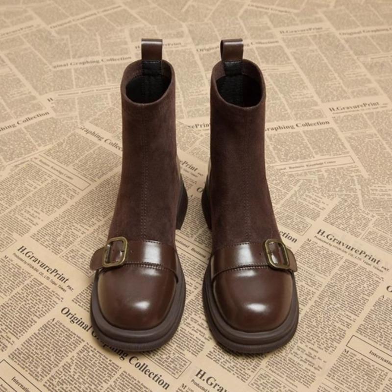 Women's Ankle Boots Fashion Retro British Thick Heel Anti-slip Round Toe Women Suede Leisure Comfortable Botines Para Mujeres