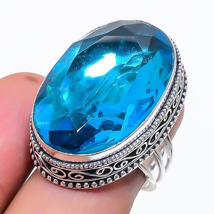 Natural Swiss Blue Topaz Gemstone 925 Sterling Silver Jewelry Ring Size 8 Q7C92