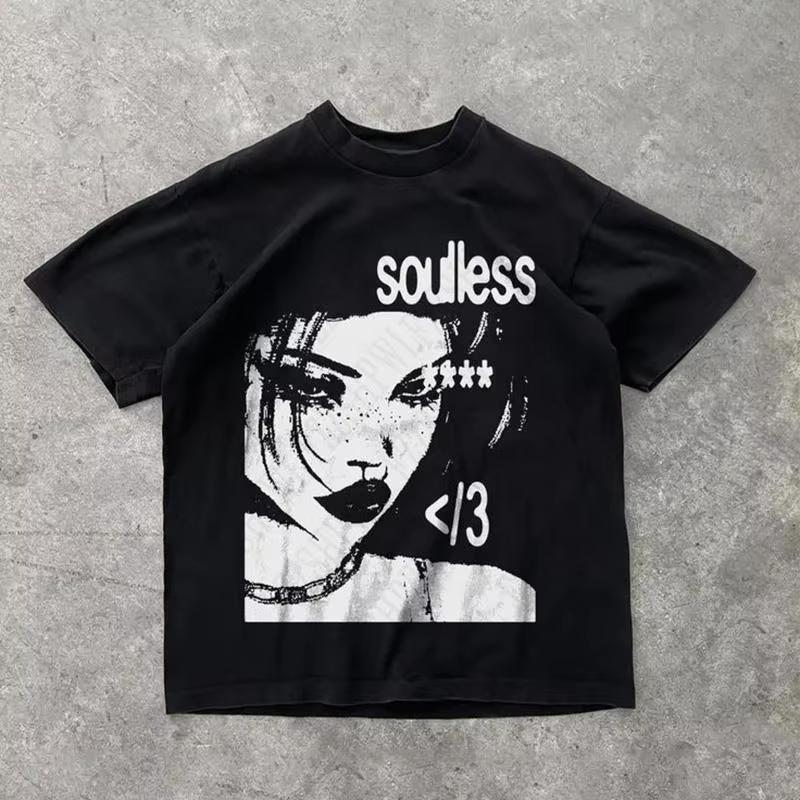 Punk Aesthetics Graphic Print Cotton T-shirt Oversized Rock Goth Tee Fashion Hip Hop Tee 2000S Retro Streetwear Clothes EMO