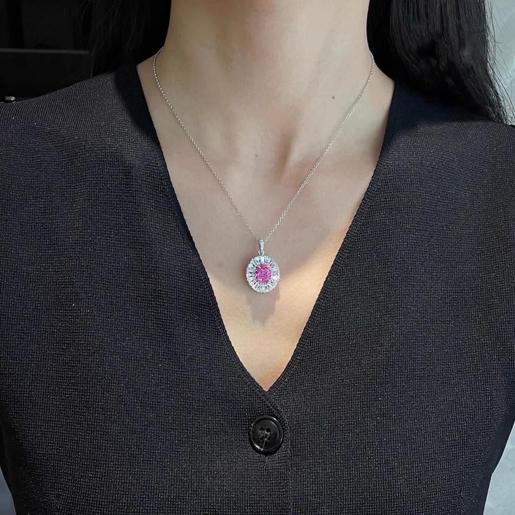 Light Luxury Small Fresh Pigeon Blood Ruby Pendant Necklace High Carbon Diamond Ring Red Corundum Stud Earrings Temperament Color Treasure Set