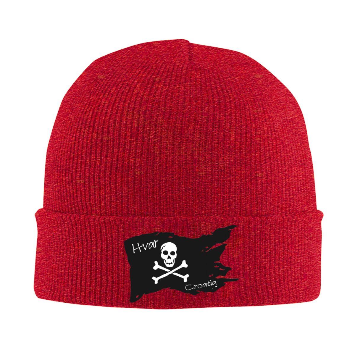 Flag Hvar Croatia Pirate Society 1 Warm Knitted Cap Fashion Bonnet Hat Autumn Winter Outdoor Beanies Hats for Unisex Adult One Size