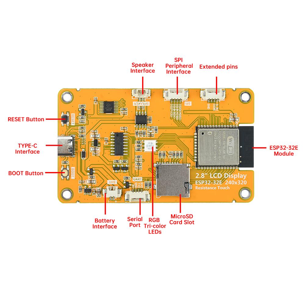 ESP32 WiFi BT Development Board ST7789 Driver E32N28T/E32R28T Intelligent Display Color Screen Onboard ESP32 Module 2.8 Inch