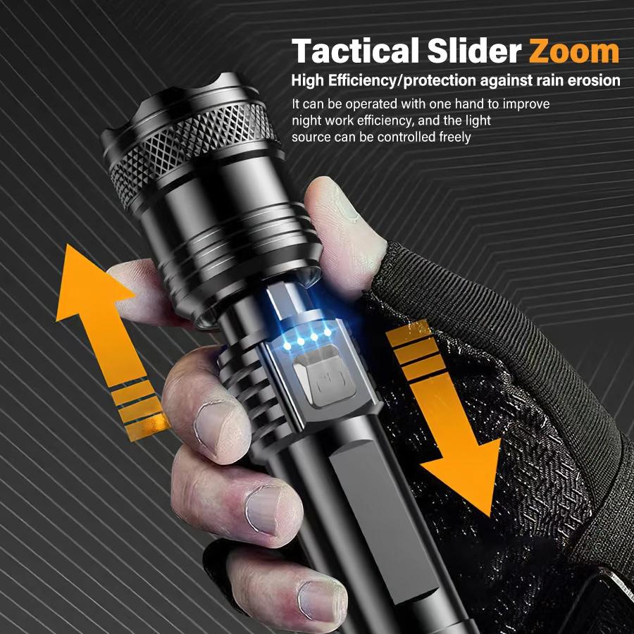 High Power Bright LED Flashlight Built-in Battery USB Rechargeable Outdoor Camping Light Portable Torch Emergency Lighting